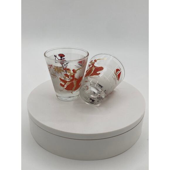 Vintage Hawaiian Hula Girl & Musician Shot Glasses Set – Red & Gold Tiki Barware - Picture 4 of 4